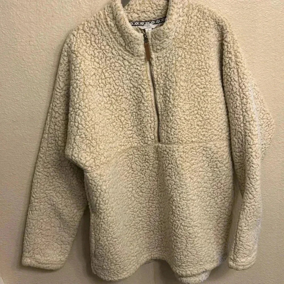 Time & Tru Women Sherpa 3/4 Zip Pullover Fleece Oatmeal Size Large - Picture 1 of 9